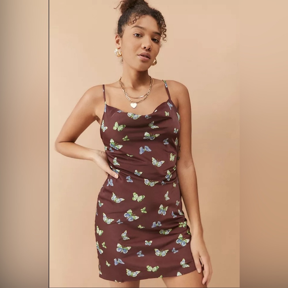 Urban Outfitters Brown Butterfly Slip Dress SIZE: Small